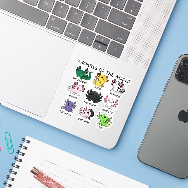 Sticker Kawaii Axolotls of the Worlds (Ordinateur portable avec iPhone)
