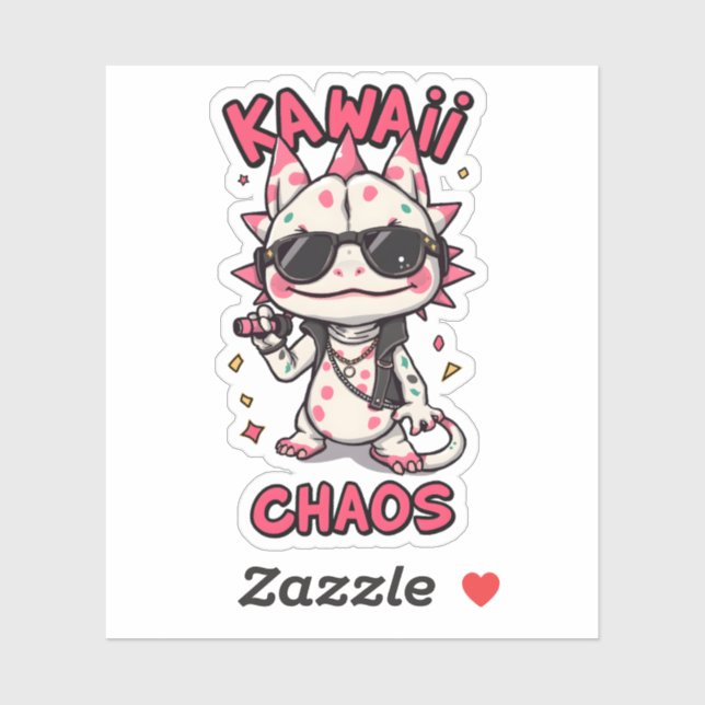 Sticker Kawaii Chaos Cool Axolotl Sunglasses LeatherJacket (Feuille)