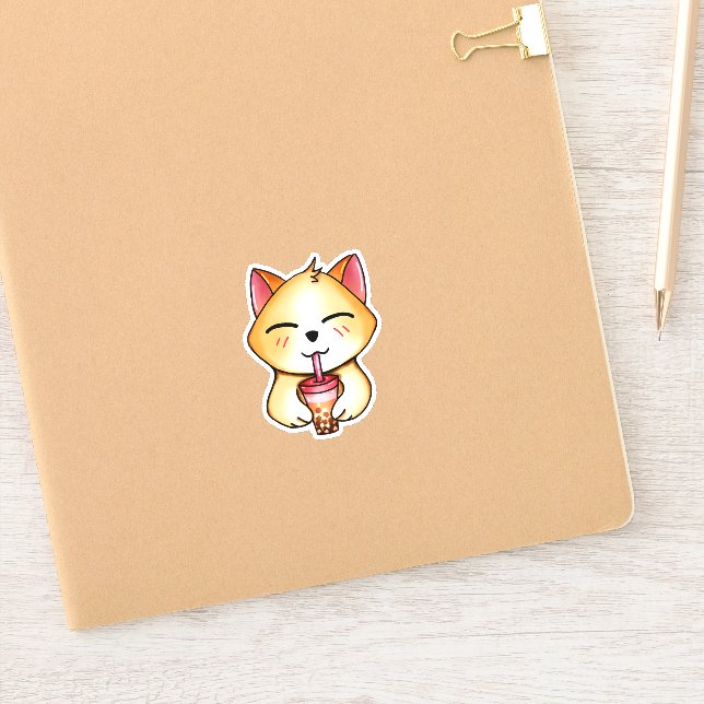 Sticker kawaii chat boire Boba Milk tea (Carnet)