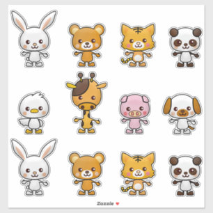 Sticker Kawaii Chat Rabbit Tiger Cochon Ours Canard Animau