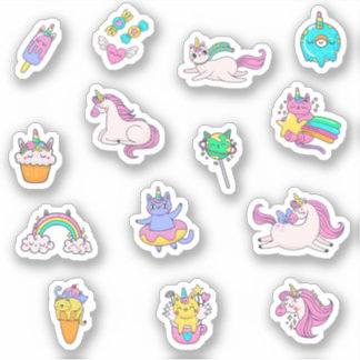 Sticker Kawaii Chat Unicorn Arc-en-ciel coloré Anniversair