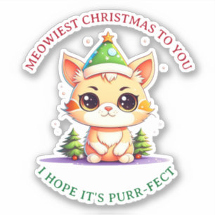 Sticker Kawaii Christmas Kitten Pun chat de vacances