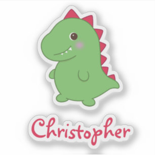 Sticker Kawaii Cute Chibi Green Dino T-Rex Nom