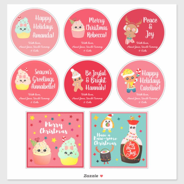 Sticker Kawaii de Noël couleur mignonne (Feuille)