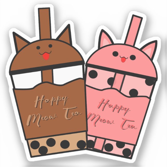 Sticker Kawaii Duo Meow Tea Vinyl (Recto)