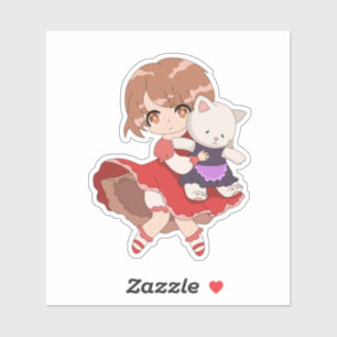 Sticker Kawaii fille avec Kitty Plush