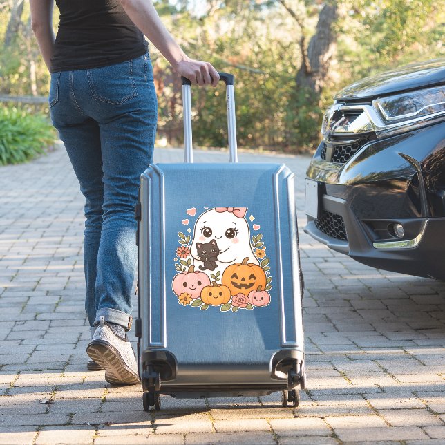 Sticker Kawaii Ghost Halloween Chat noir Citrouille Chat c (Valise Insitu)