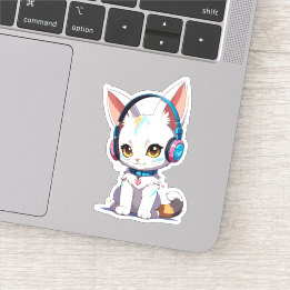 Sticker Kawaii Kitten dans casque élégant