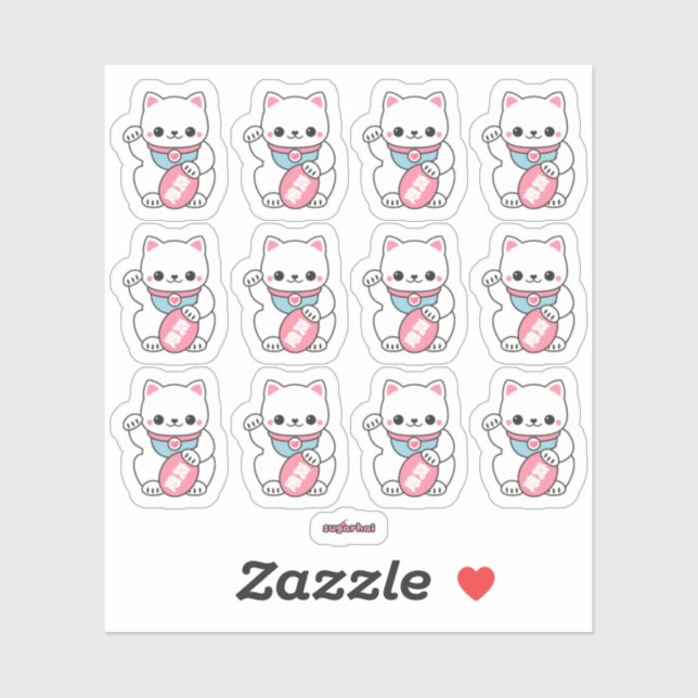 Sticker Kawaii Maneki Neko (Feuille)