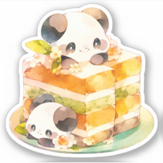 Sticker Kawaii Panda and Cake