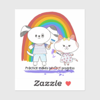 Sticker Kawaii pup & kitty Practice fait des progrès