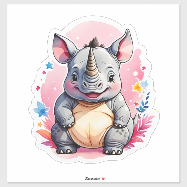 Sticker Kawaii Rhino (Feuille)