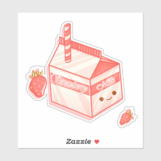 Sticker Kawaii Strawberry Milk Carton - Cute Aesthetic Art