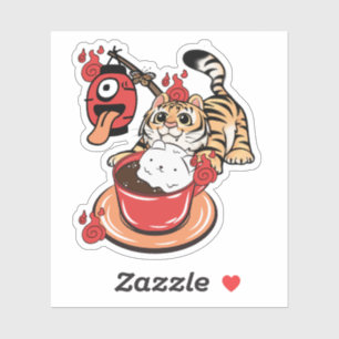 Sticker Kawaii Tiger et Chochin Obake Café