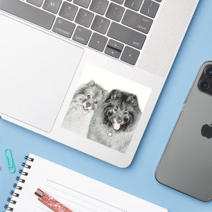 Sticker Keeshond Maman et Son Peinture - Art Chien origina
