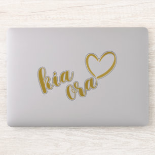 STICKER KIA ORA MAORI LANGUE ACCUEILLIR GOLD SCRIPT HEART
