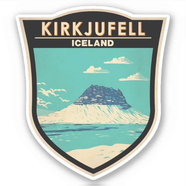 Sticker Kirkjufell Islande Travel Art Vintage (Devant)