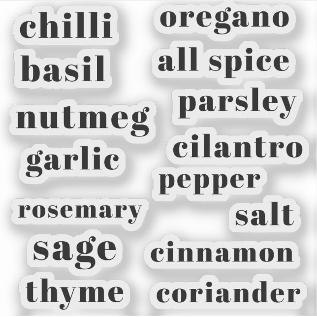 Sticker Kitchen Pantry Cupboard Herbs Spices Flavor Labels (Devant)