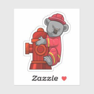 Sticker Koala as Firefighter with Fire hydrant