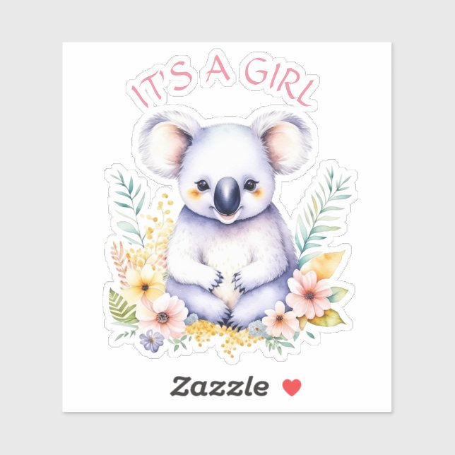Sticker Koala Bear Thème C'est un Baby shower de fille (Feuille)