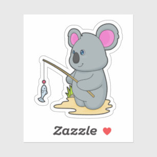 Sticker Koala en Fisher avec la canne à pêche et le poisso