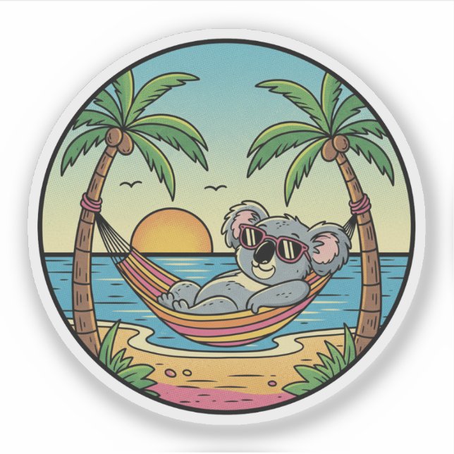 Sticker Koala se détendant sur un hamac de plage - Vacance (Devant)