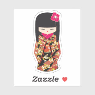 Sticker Kokeshi Doll Floral Kimono