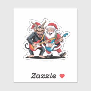 Sticker Krampus et Père Noël Jouer à la guitare électrique
