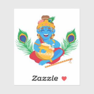 Sticker Krishna avec beurre pot plumes de paon