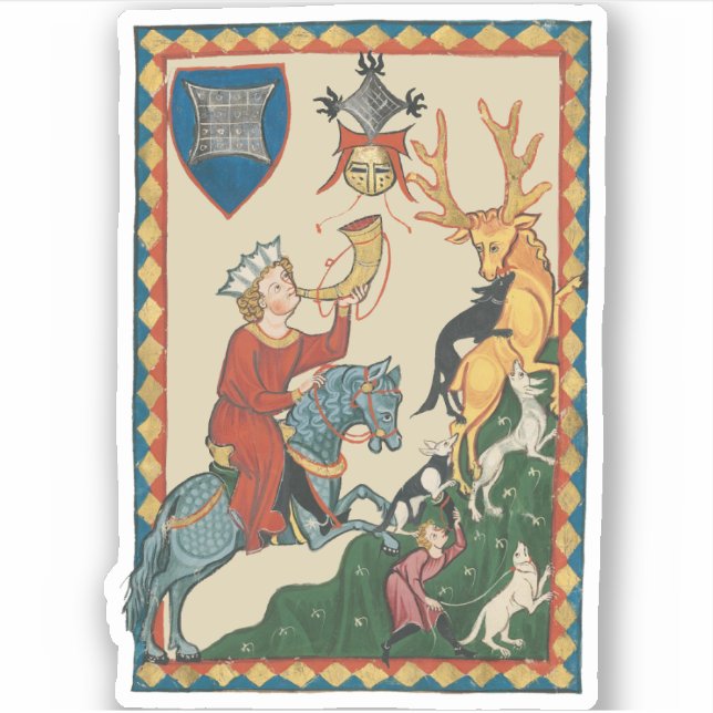 Sticker La Chasse au Stag, Art médiéval du XIVe siècle (Devant)