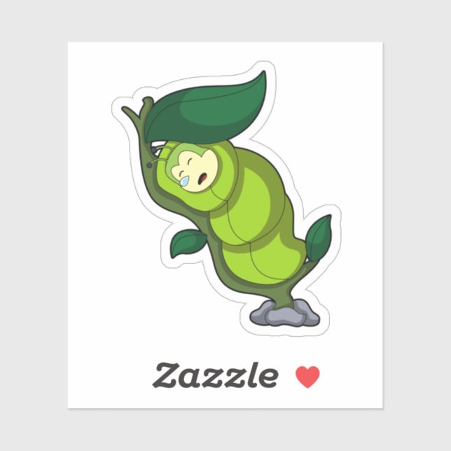 Sticker La chenille au coucher avec la feuille (Feuille)