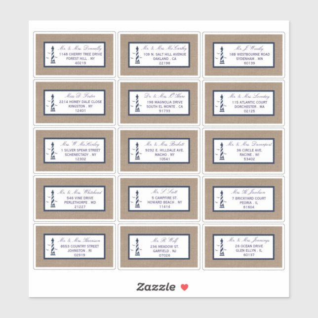 Sticker La collection Mariage de Burlap du phare nautique (Feuille)