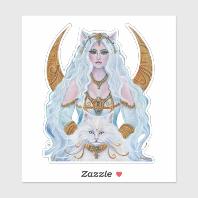 Sticker La déesse égyptienne Bastet avec chat par Renee La (Feuille)