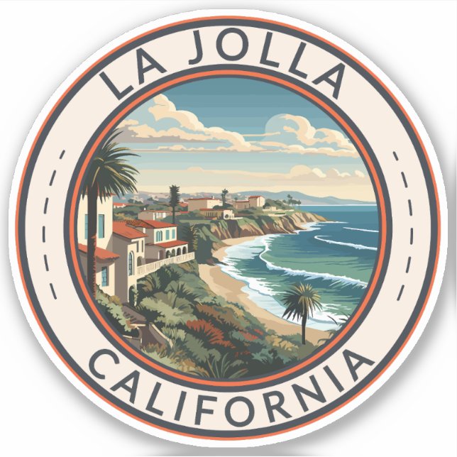 Sticker La Jolla California Coastline Travel Art Retro (Devant)