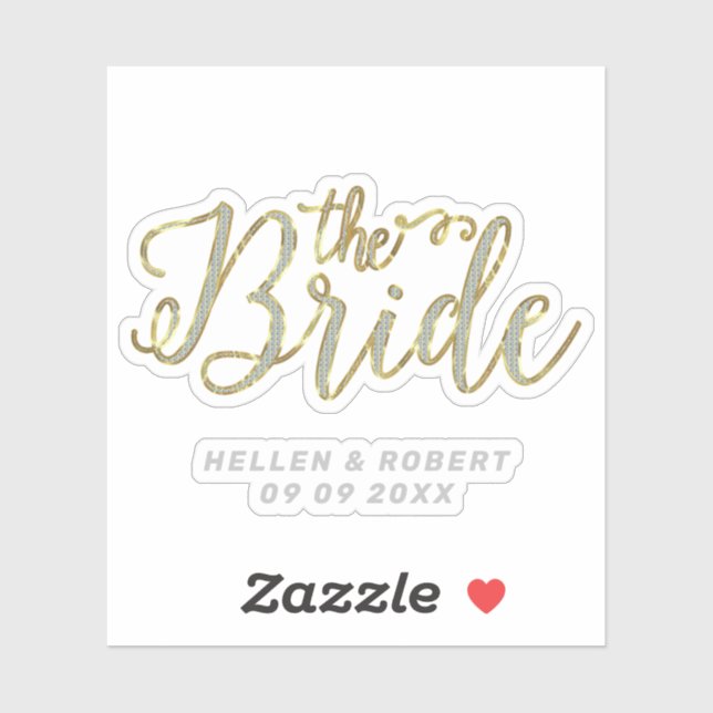 Sticker La mariée typographie moderne Argent & Or (Feuille)