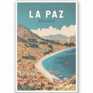 Sticker La Paz Bolivie Illustration Voyage Art Vintage