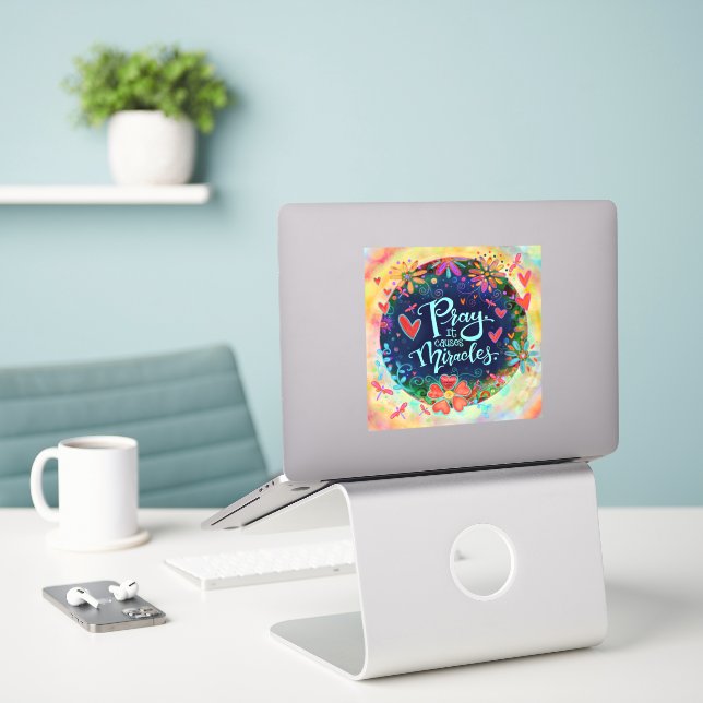 Sticker La prière cause Miracles Inspirivity Faith (Ordinateur portable sur le bureau)