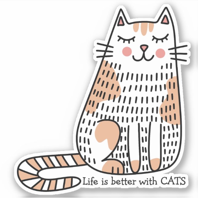 Sticker La Vie Est Meilleure Avec Les Chats Doodle (Devant)