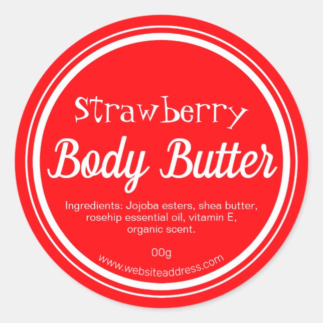 Sticker Label For Handmade Strawberry Body Butter (Front)
