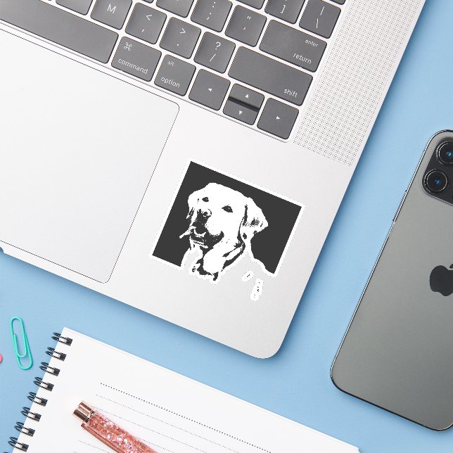 Sticker Labrador Retriever (Ordinateur portable avec iPhone)