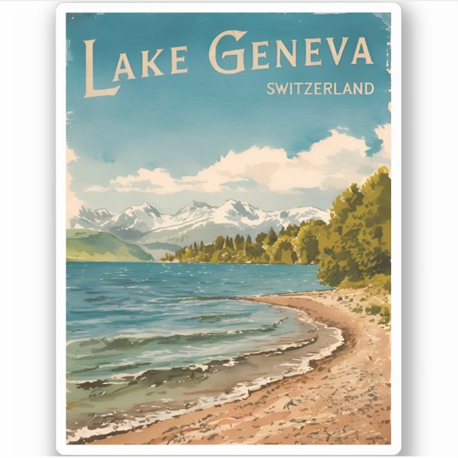 Sticker Lac Léman Genève Suisse Rétro (Devant)