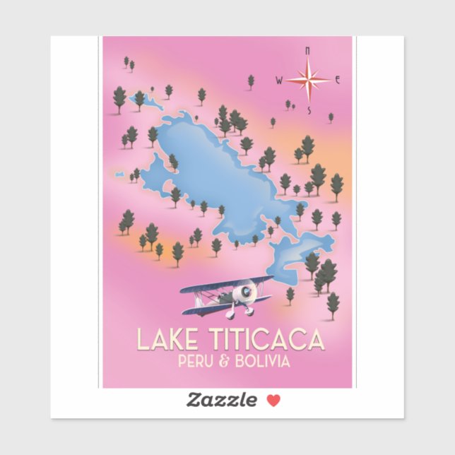 Sticker Lac Titicaca, Pérou, Bolivie carte du lac art voya (Feuille)