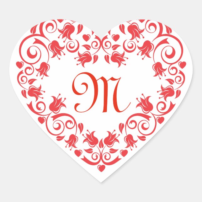 Sticker Lacy Red Flower Heart Monogram (Devant)