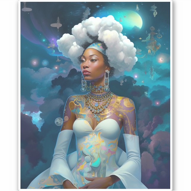 Sticker Lady In Surreal World Art Cosmique Africain-Améric (Devant)