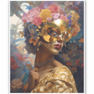 Sticker Lady Portant un Masque Art Imaginaire noir
