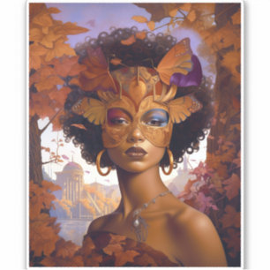 Sticker Lady Portant un Masque Art Imaginaire noir