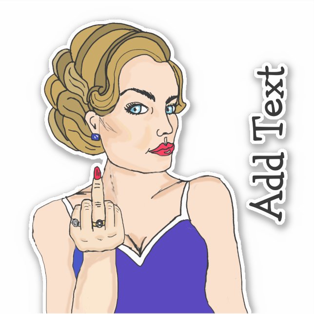 Sticker Lady rétro classique retournant l'oiseau (Devant)