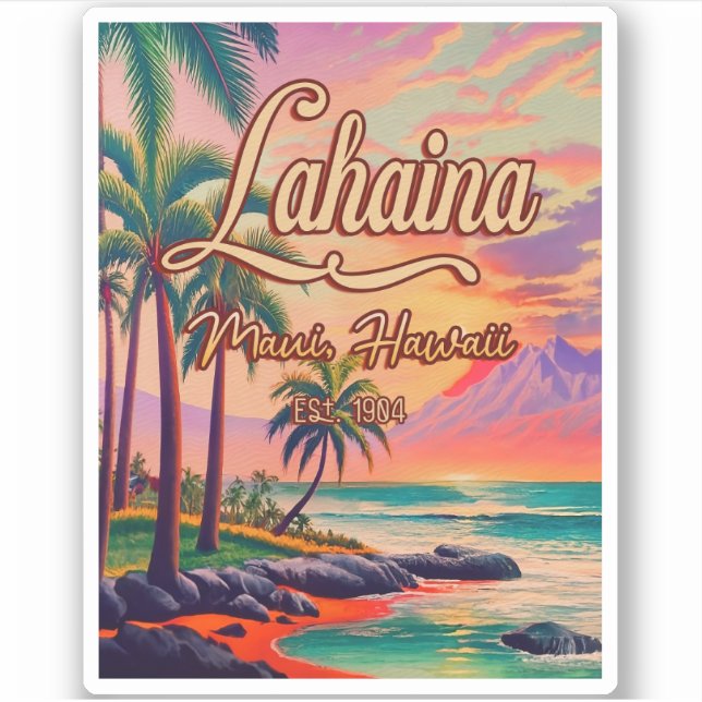Sticker Lahaina Maui Hawaii Retro Sunset Souvenir 1950 (Devant)