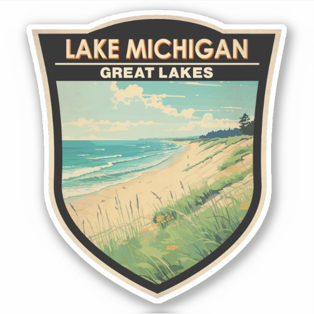 Sticker Lake Michigan Travel Art Vintage (Devant)