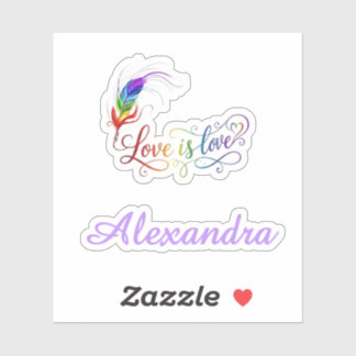 Sticker L'amour est l'amour Plume Arc-en-ciel Fille Person
